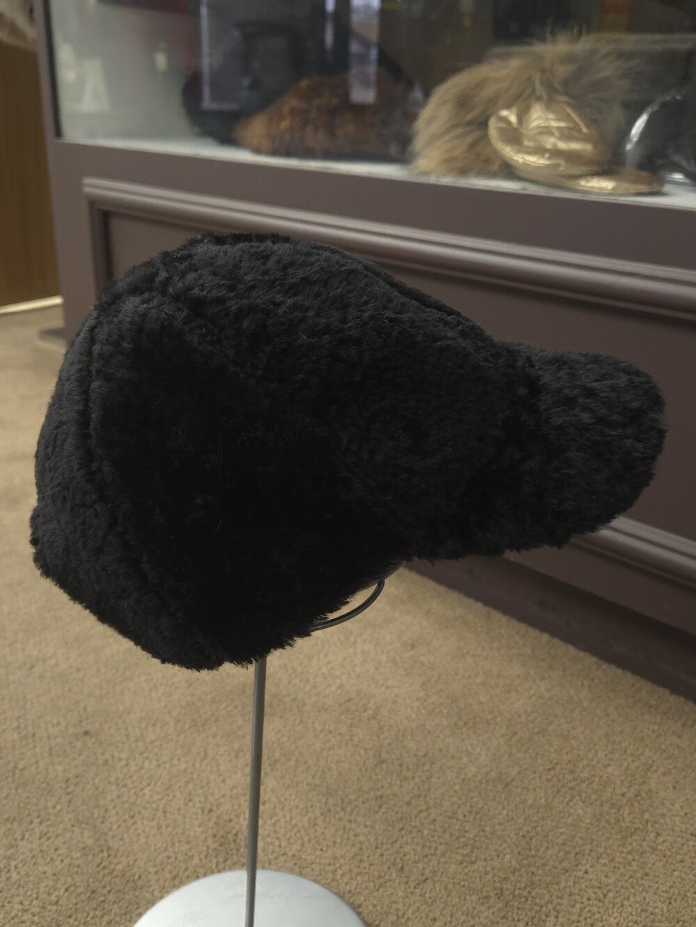 Black Curly Lamb Fur Baseball Cap